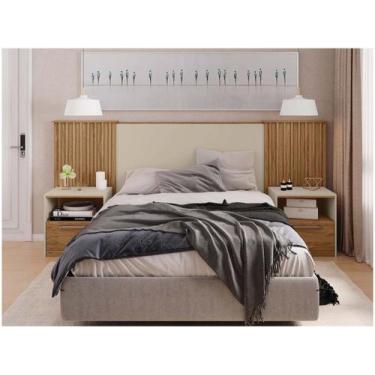 Imagem de Cabeceira Cama Box Estofada Extensível Casal/Queen/King Lucius 2 Mesas