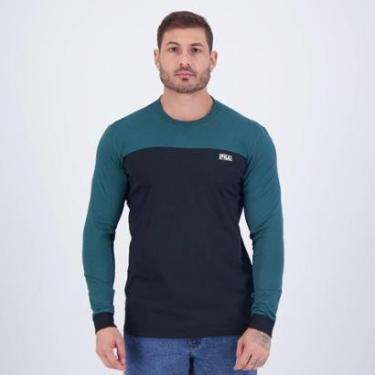 Imagem de Camiseta Fila Ziper Outdoor Preta e Verde  Manga Longa-Masculino