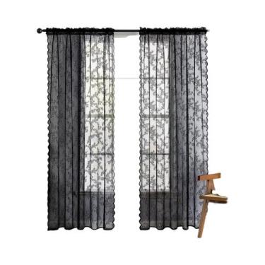 Imagem de Cortina De Renda Transparente Com Bordado Floral Vintage, Filtragem De