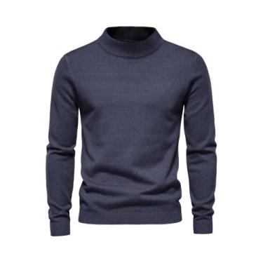 Imagem de Suéter Masculino De Inverno Grosso E Quente, Gola Alta Slim, Pulôver C
