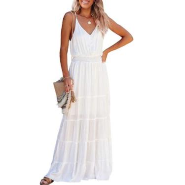 Imagem de Vestido PRETTYGARDEN Maxi de Verão com Alças Finas Branco 2XL