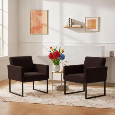 Imagem de Kit 2 Poltronas Reforçada Para Recepção Base Metálica Preto - Móveis M