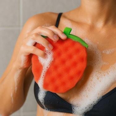 Imagem de Esponja Banho Fruta Vermelha Macia Espuma Esfoliante Higiene Corpo Pel