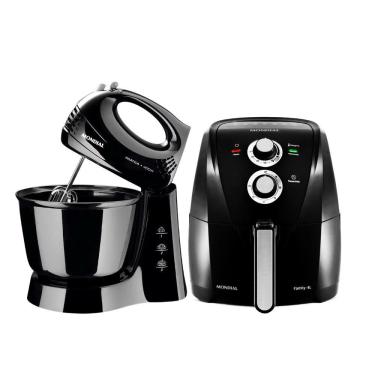 Imagem de Kit Air Fryer Mondial 4L 1500W e Batedeira Mondial 3,6L 400W preto 220V