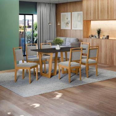 Imagem de Conjunto Sala de Jantar Lina em Madeira Maciça 6 Cadeiras Boucle Cinza
