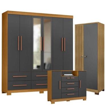 Imagem de Guarda Roupa Casal New Kansas com Espelho com Cômoda Madri e Armário M