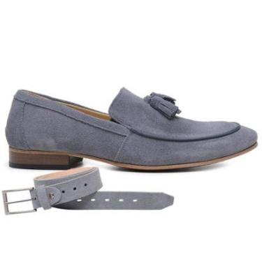 Imagem de Sapato Social Azul Fenin Couro Bambolim + Cinto 07885-Masculino