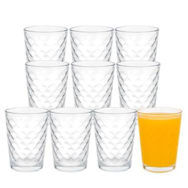 Imagem de Jogo 10 Copo de Vidro 200ml Suco Refrigerante Água Waves Fratelli