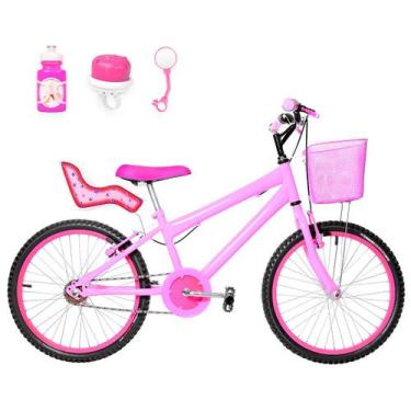 Imagem de Bicicleta Infantil Feminina Aro 20 Alumínio Colorido + Kit Passeio e C