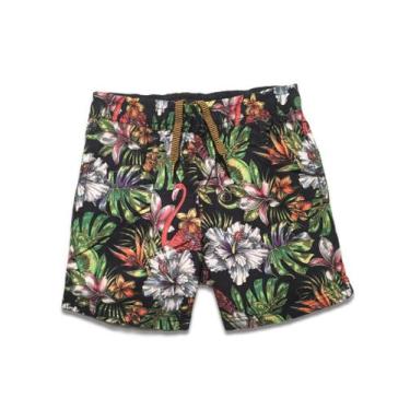 Imagem de Shorts Areia Branca Menino Resort Miami Estampado Preto, 6 anos