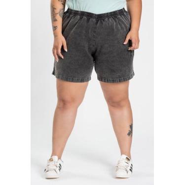 Imagem de Bermuda Feminina Plus Size Sarja Estonada Bolso Cargo Elástico Cintura