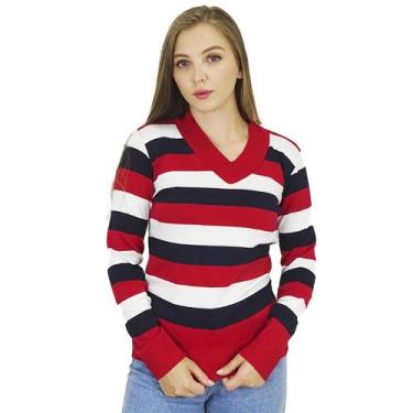 Imagem de Blusa Modal Gola V - Listrada - JM MALHAS, Vermelho, Marinho, UN