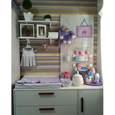 Imagem de Pegboard Artesanal 95X60cm Branco em MDF acompanha 10 ganchos sortidos (Branco)