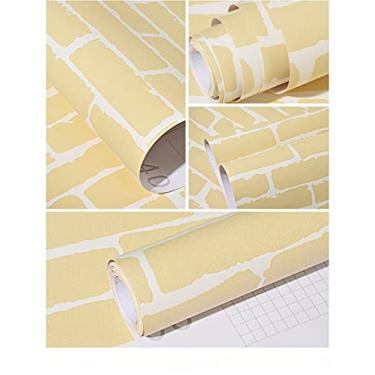 Imagem de WSWJDW Pedra de tijolo 3D Papel de parede texturizado Tecido não tecido Papel de parede autoadesivo Sala de estar Quarto TV Fundo Decoração Papel de parede, amarelo, 53cmx3m