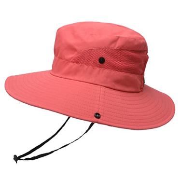 Imagem de Chapéu do chapéu do sol chapéu fêmea chapéu fêmea chapéu fêmea do rabo de cavalo do sol do chapéu de sol cor sólida cor sólida chapéu de borda grande,Watermelon red