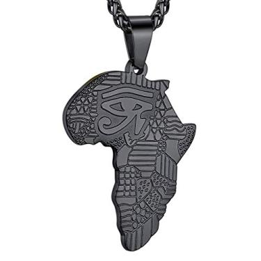 Imagem de Colar com mapa africano de joias GoldChic, mapa tribal/egípcio de Hórus/I Love Africa/África Mapa Hip Hop colar unissex com 55,88 cm + 5 cm, serviço de gravação sem corrente ajustável