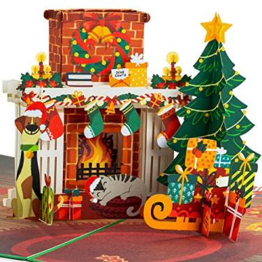 Imagem de Paper Love Cartão de Natal pop-up, lareira, cartões pop-up 3D, para o Natal, feriados, inverno, 12,7 cm x 17,7 cm
