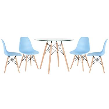 Imagem de KIT - Mesa Eames com tampo de vidro 90 cm + 4 cadeiras Eiffel DSW