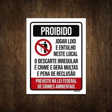 Imagem de Placa De Sinalização - Proibido Jogar Lixo Lei Federal 36X46