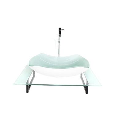 Imagem de KIT CUBA DE VIDRO ABAULADA COM TAMPO 60CM BRANCO E SUPORTE TORNEIRA VALVULA