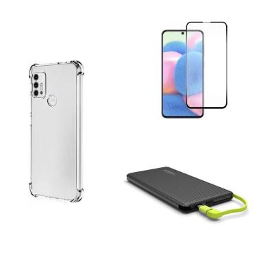 Imagem de Kit Carregador Portátil 10.000mAH Motorola Moto G30 + Capa + Película De Vidro 3D
