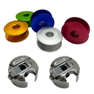 Imagem de ARTMAK 2 Caixas de Bobina Para Máquina de Costura Reta Industrial 5 Canelinhas Coloridas de Alumínio