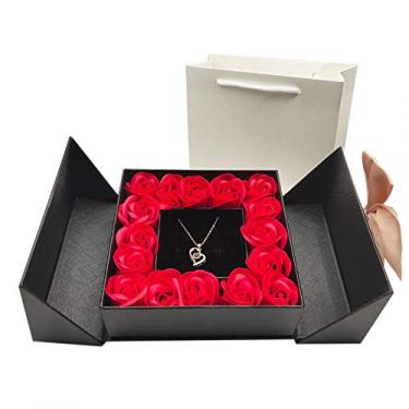 Imagem de BRINGSMART Caixa de presente de rosas eternas com design de colar em 100 idiomas Love You, presentes de aniversário para mulheres, esposa, mãe, namorada, dia das mães, dia dos namorados, Natal (preto,