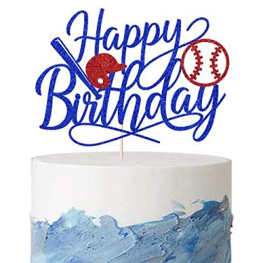 Imagem de Kaoenla Topo de bolo de feliz aniversário com logotipo de beisebol - Para festa temática de primavera de campo, clube de amantes de beisebol, festa de beisebol, adulto menino menina suprimentos de decoração de festa de feliz aniversário