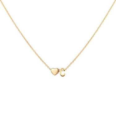 Imagem de Glimmerst Colar de coração com inicial banhado a ouro 18 K de aço inoxidável minúsculo coração com letras personalizadas monograma nome colar para mulheres, Metal, Sem Pedra Preciosa