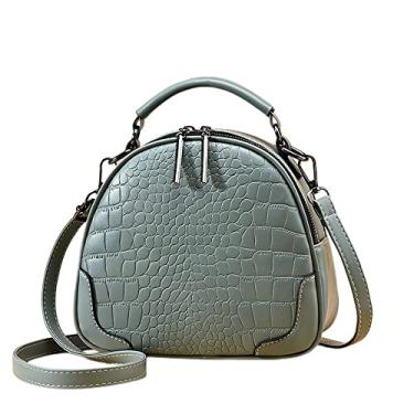 Imagem de Bolsa transversal feminina com alça superior de couro redondo de crocodilo, bolsa de ombro casual, Verde