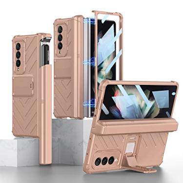 Imagem de Para Samsung Galaxy Z Fold 3 4 Fold3 Fold4 5G Capa Magnética Dobradiça Deslizante Caneta Slot Frontal Filme de Vidro Suporte Capa Dura PC, Dourada, PARA Galaxy Z Fold 3