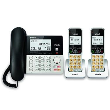 Imagem de VTECH VG208-2 DECT 6.0 2 telefones com fio/sem fio para casa com secretária eletrônica, bloqueio de chamadas, identificação de chamadas, visor grande retroiluminado, viva-voz duplex, intercomunicador, energia de linha, expansível para 5HS