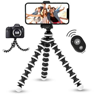 Imagem de TALK WORKS Tripé Flexível para iPhone, Android, Câmera - Pernas Dobráveis, Suporte Ajustável com Controle Remoto Sem Fio para Selfies, Vlogging, Beleza/Maquiagem, Transmissão ao Vivo/Gravação - Preto