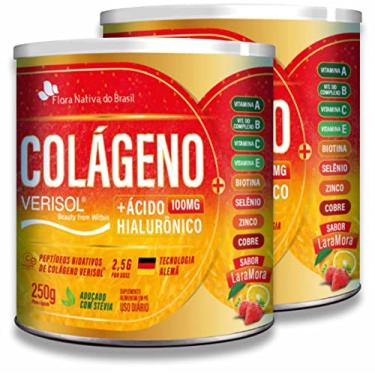 Imagem de Kit Com 2 Colágeno Verisol + Ácido Hialurônico 250g Sabor Laranja Com Morango - Flora Nativa do Brasil