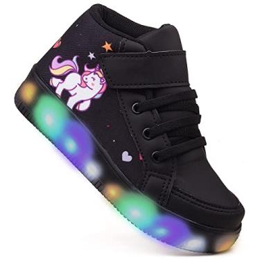 Imagem de Tenis Infantil Meninas De Led Botinha Unicornio LIGHT Cor:Preto;Tamanho:26