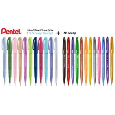 Imagem de Canetas Pincel Pentel Touch Sign Pen C/ 12 + 11 Cores Novas