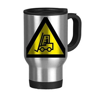 Imagem de Símbolo de aviso amarelo preto empilhadeira caneca de viagem triângulo tampa flip copo carro copo térmico