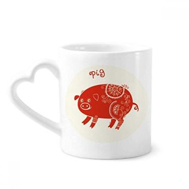 Imagem de Caneca vermelha Year Of Pig Animal Zodíaco da China Caneca de café cerâmica copo de coração de vidro