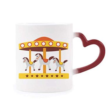 Imagem de Caneca sensível ao calor Ilustração Carrossel Cor Parque de diversões, Caneca de grés que muda de cor vermelha