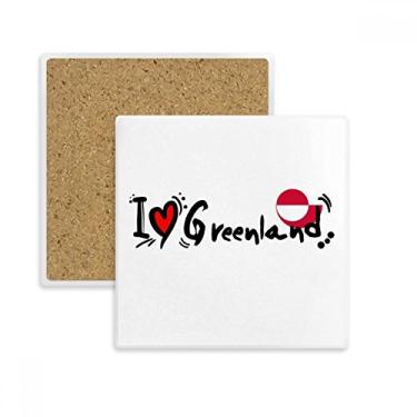 Imagem de I Love Greenland Palavra Bandeira Amor Coração Ilustração Quadrada Porta-copos Caneca Suporte Subplaca Pedra Isolamento