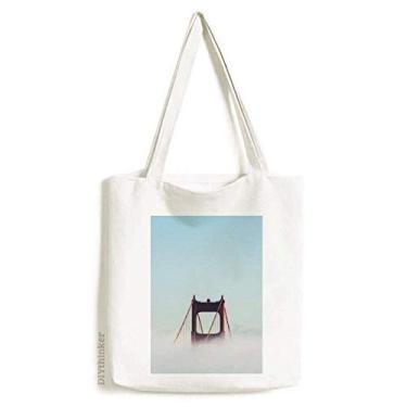 Imagem de Bolsa de lona para compras casual Fog Golden Gate Bridge Bay Cloud