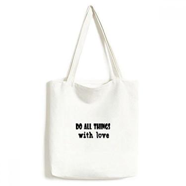 Imagem de Bolsa de lona com design de palavras em inglês Things With Love, bolsa de compras casual
