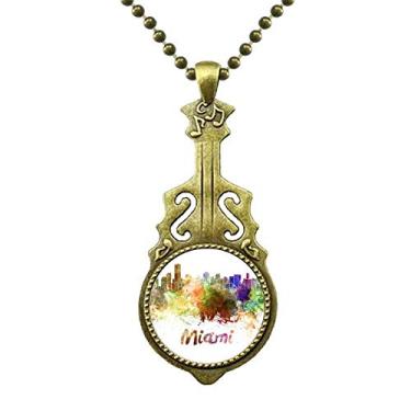 Imagem de DIYthinker Colar de aquarela Miami America City Antique Guitar Jewelry Music Pendant