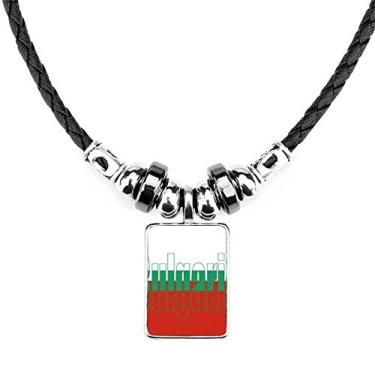 Imagem de DIYthinker Colar com nome da bandeira do país Bulgária Joia Torque Pingente de corda de couro