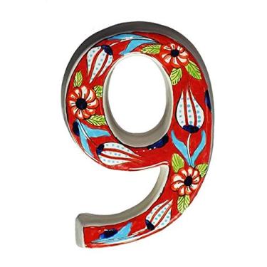 Imagem de Número de placa de cerâmica pintada à mão 3D de 12,7 cm, placa de porta flutuante, números de portão numeral 0-9, etiqueta de endereço, vermelha, à prova de intempéries, durável