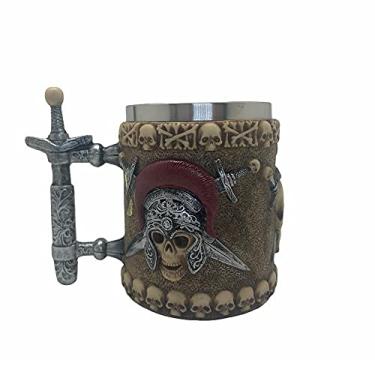 Imagem de Caneca Chopp Inox e resina Caveira Espada 400ml Presente