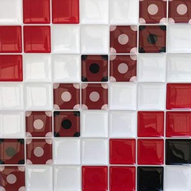 Imagem de Pastilha Adesiva Resinada Vermelha Branca Kit 4 Placas