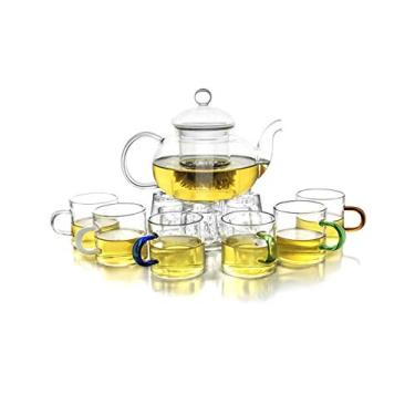 Imagem de Conjunto de chá de vidro borossilicato Dahlia (tinteiro com infusor + 6 xícaras de vidro coloridas)