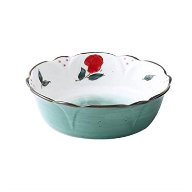 Imagem de GUIPAIHAI Tigela em forma de flor para assar, prato de cerâmica para macarrão, tigela criativa e adorável, arroz doméstico, frutas, salada, utensílios de mesa (cor: verde, tamanho: 750ml)
