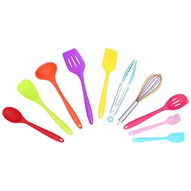 Imagem de Conjunto de utensílios de cozinha, kit de colher de pá de silicone, colher antiaderente, utensílios de cozinha para cozinha, 10 peças/conjunto (colorido)